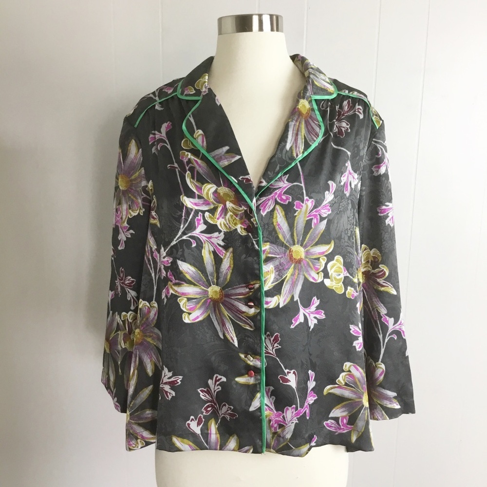 Anthropologie E By Eloise Top Floral Stripped Size M 3/4 Shirt